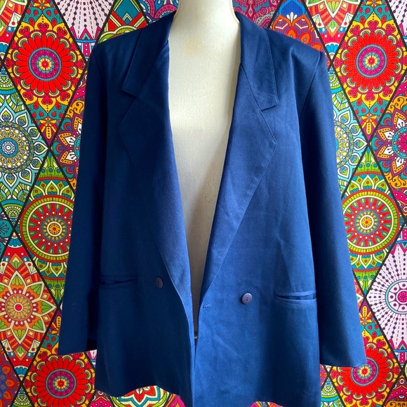 Deadstock Vintage 1980s Navy Blue Oversized Blazer Sz 12 - Picture 2 of 9